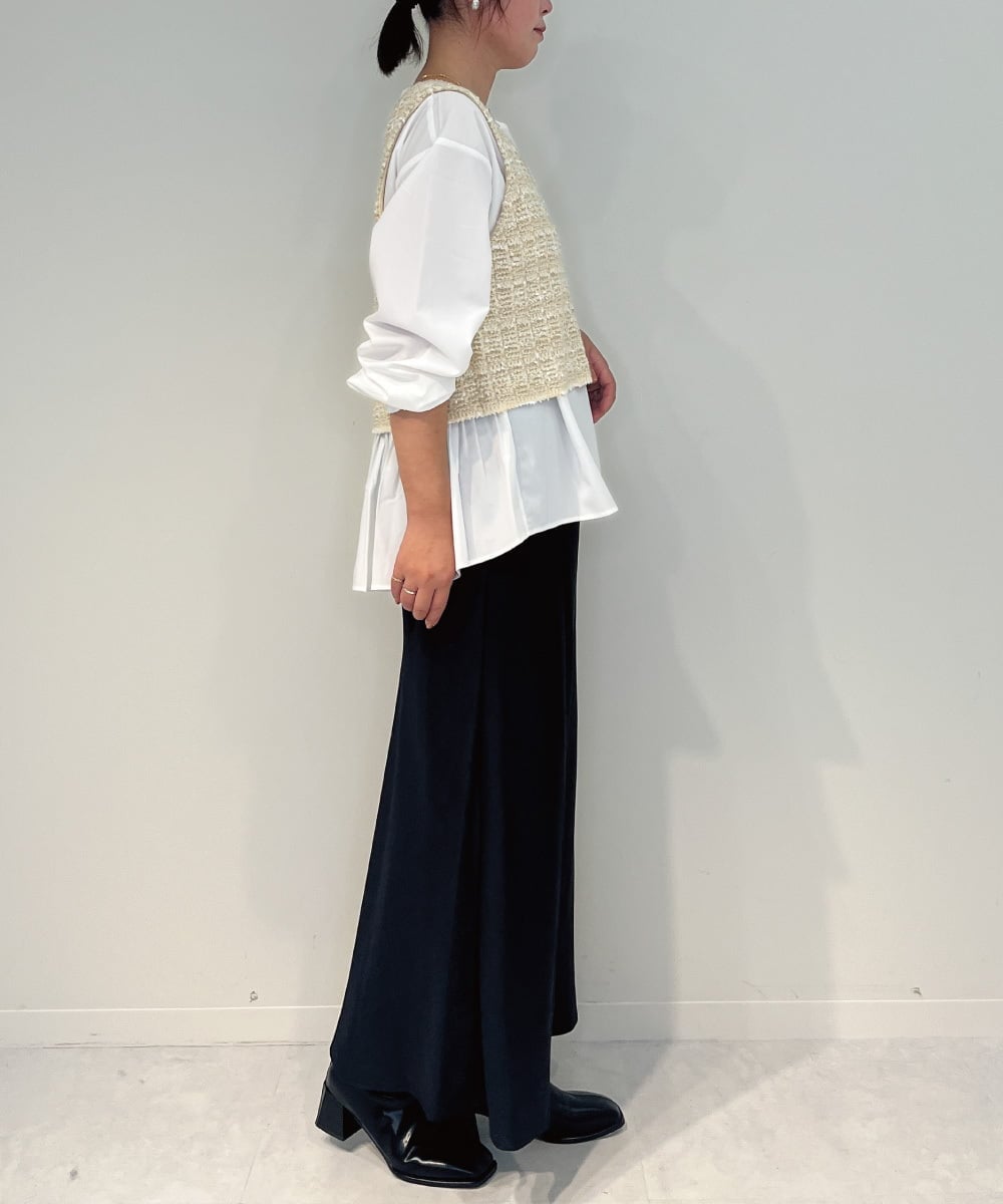 ZMFAE36150 al'aise modulation(アレーズモジュレーション) 【セットアイテム/洗える】デザインブラウス×フリンジヤーンニットベスト アイボリー