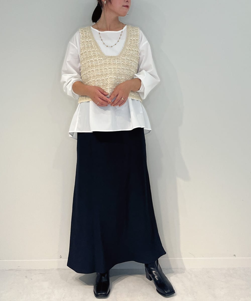 ZMFAE36150 al'aise modulation(アレーズモジュレーション) 【セットアイテム/洗える】デザインブラウス×フリンジヤーンニットベスト アイボリー