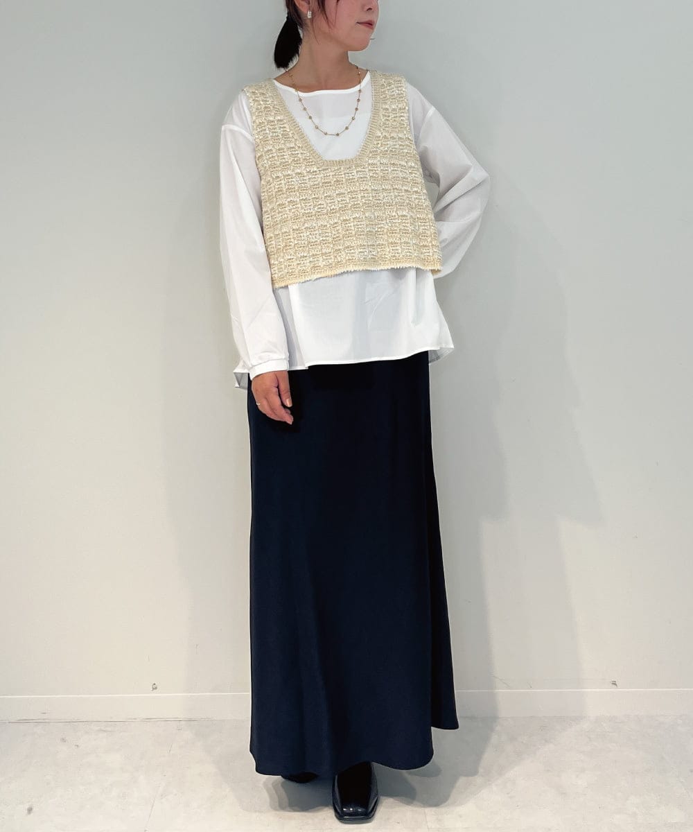 ZMFAE36150 al'aise modulation(アレーズモジュレーション) 【セットアイテム/洗える】デザインブラウス×フリンジヤーンニットベスト アイボリー