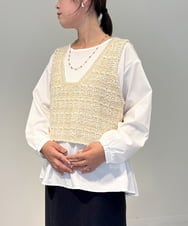 ZMFAE36150 al'aise modulation(アレーズモジュレーション) 【セットアイテム/洗える】デザインブラウス×フリンジヤーンニットベスト アイボリー