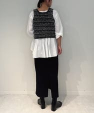 ZMFAE36150 al'aise modulation(アレーズモジュレーション) 【セットアイテム/洗える】デザインブラウス×フリンジヤーンニットベスト ブラック