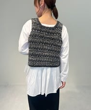 ZMFAE36150 al'aise modulation(アレーズモジュレーション) 【セットアイテム/洗える】デザインブラウス×フリンジヤーンニットベスト ブラック