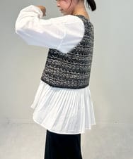 ZMFAE36150 al'aise modulation(アレーズモジュレーション) 【セットアイテム/洗える】デザインブラウス×フリンジヤーンニットベスト ブラック