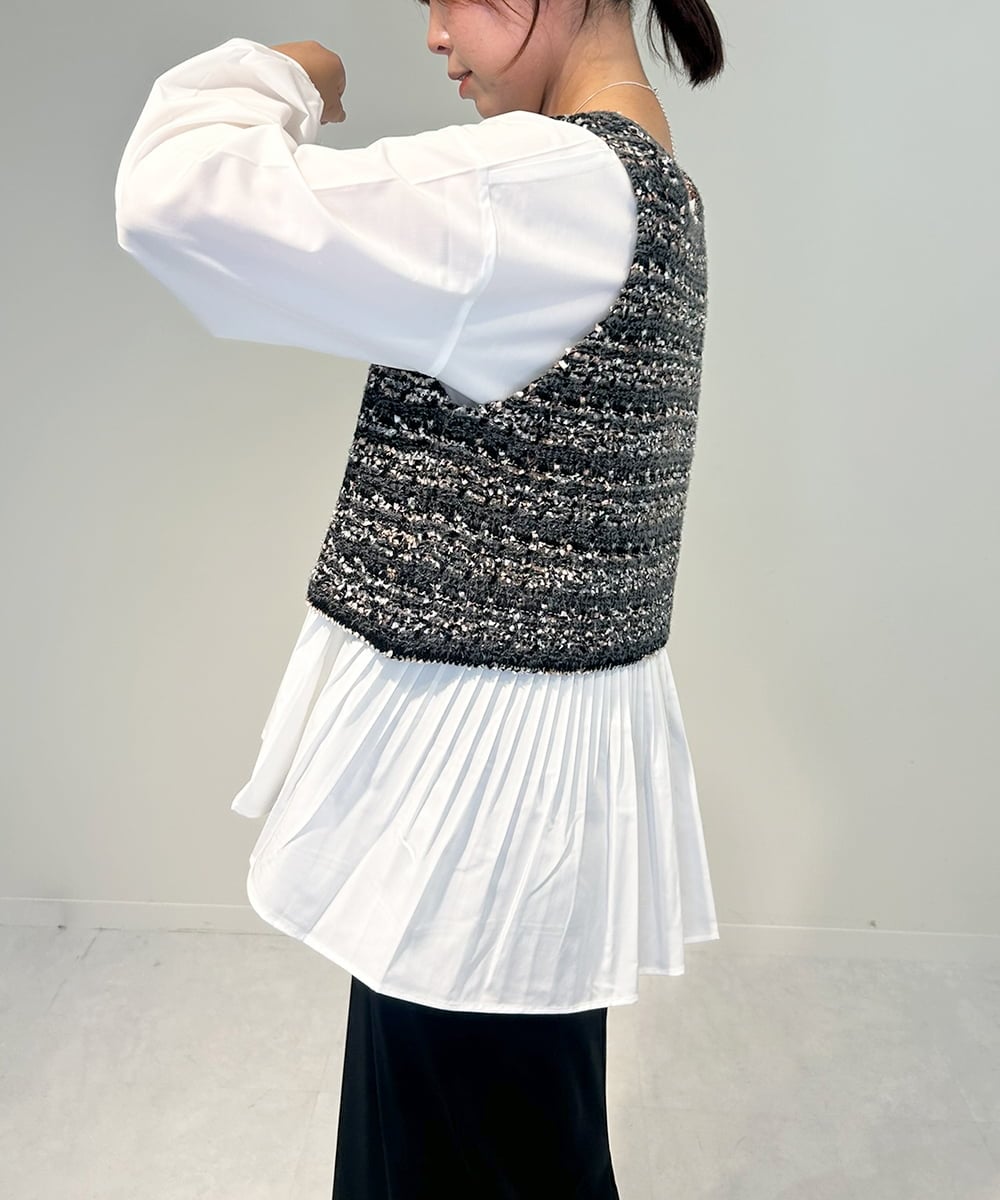 ZMFAE36150 al'aise modulation(アレーズモジュレーション) 【セットアイテム/洗える】デザインブラウス×フリンジヤーンニットベスト ブラック