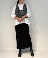 ZMFAE36150 al'aise modulation(アレーズモジュレーション) 【セットアイテム/洗える】デザインブラウス×フリンジヤーンニットベスト ブラック