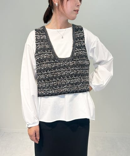 ZMFAE36150 al'aise modulation 【セットアイテム/洗える】デザインブラウス×フリンジヤーンニットベスト