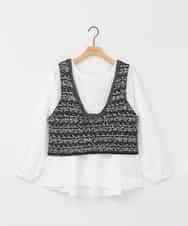 ZMFAE36150 al'aise modulation(アレーズモジュレーション) 【セットアイテム/洗える】デザインブラウス×フリンジヤーンニットベスト ブラック