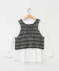 ZMFAE36150 al'aise modulation(アレーズモジュレーション) 【セットアイテム/洗える】デザインブラウス×フリンジヤーンニットベスト ブラック