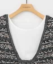 ZMFAE36150 al'aise modulation(アレーズモジュレーション) 【セットアイテム/洗える】デザインブラウス×フリンジヤーンニットベスト ブラック