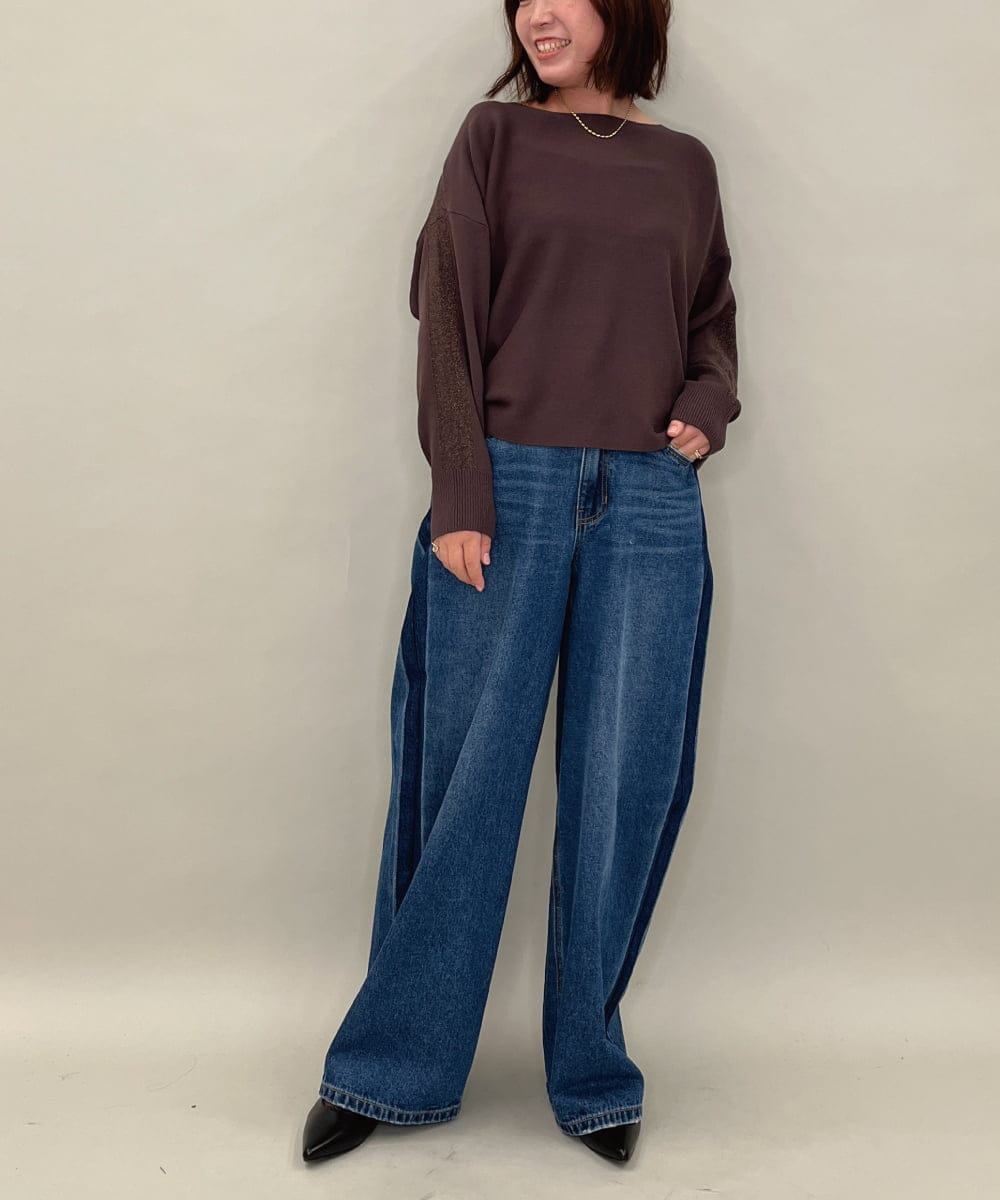 ZMFAE37098 al'aise modulation(アレーズモジュレーション) 【洗える】コクーンシルエットデザインニットプルオーバー ブラウン