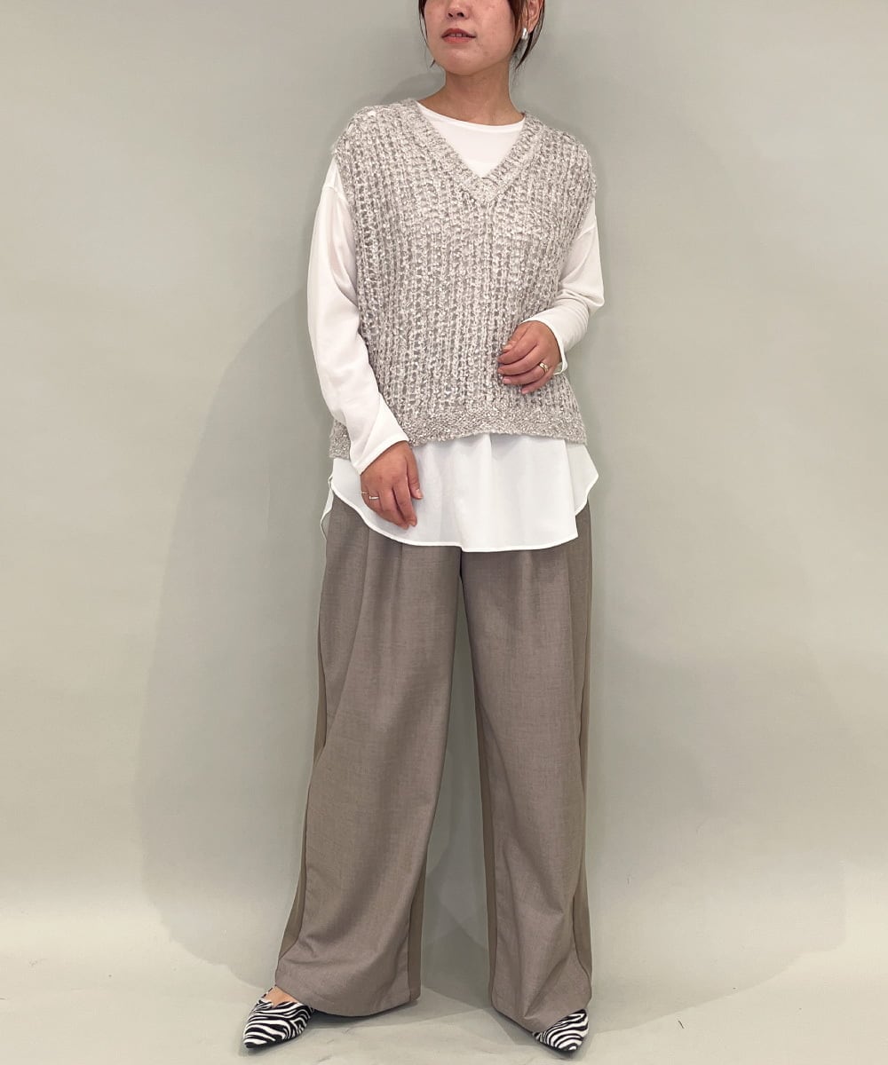 ZMFAE38098 al'aise modulation(アレーズモジュレーション) 【洗える】シャギーヤーンラメ混ニットベスト ベージュ