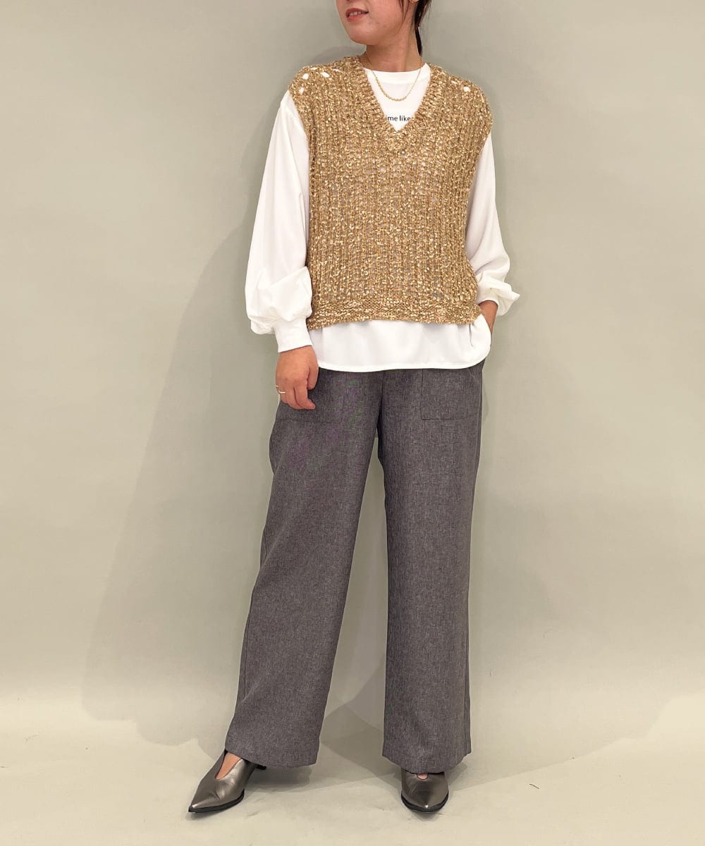 ZMFAE38098 al'aise modulation(アレーズモジュレーション) 【洗える】シャギーヤーンラメ混ニットベスト ブラウン