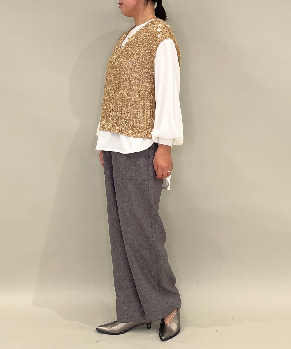 ZMFAE38098 al'aise modulation(アレーズモジュレーション) 【洗える】シャギーヤーンラメ混ニットベスト ブラウン