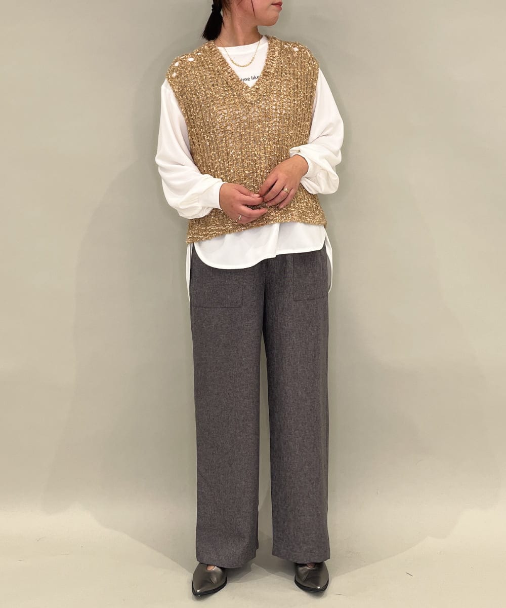 ZMFAE38098 al'aise modulation(アレーズモジュレーション) 【洗える】シャギーヤーンラメ混ニットベスト ブラウン