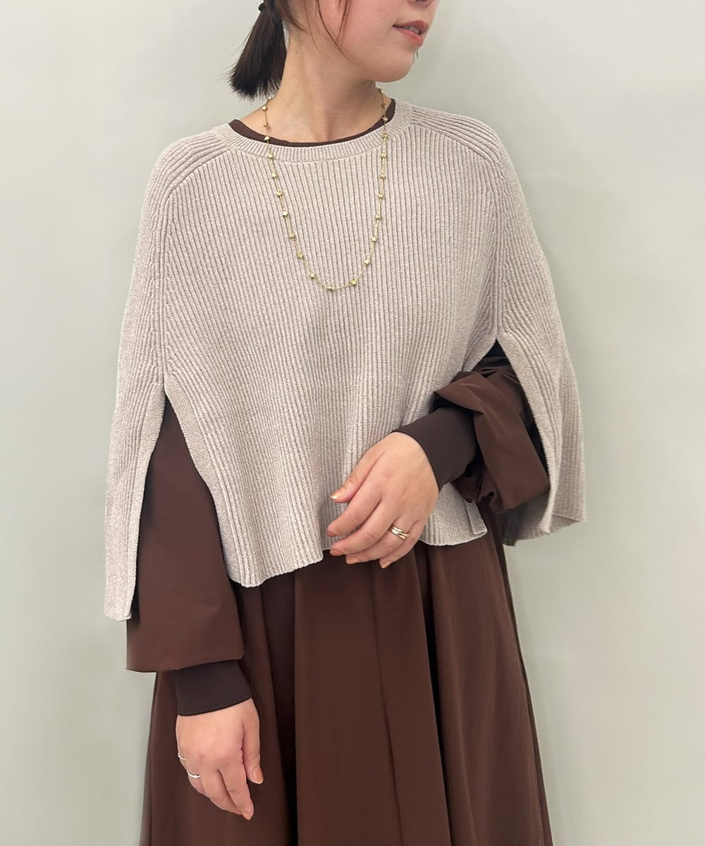 ZMFAE41098 al'aise modulation(アレーズモジュレーション) 【洗える】リブニットポンチョ ベージュ