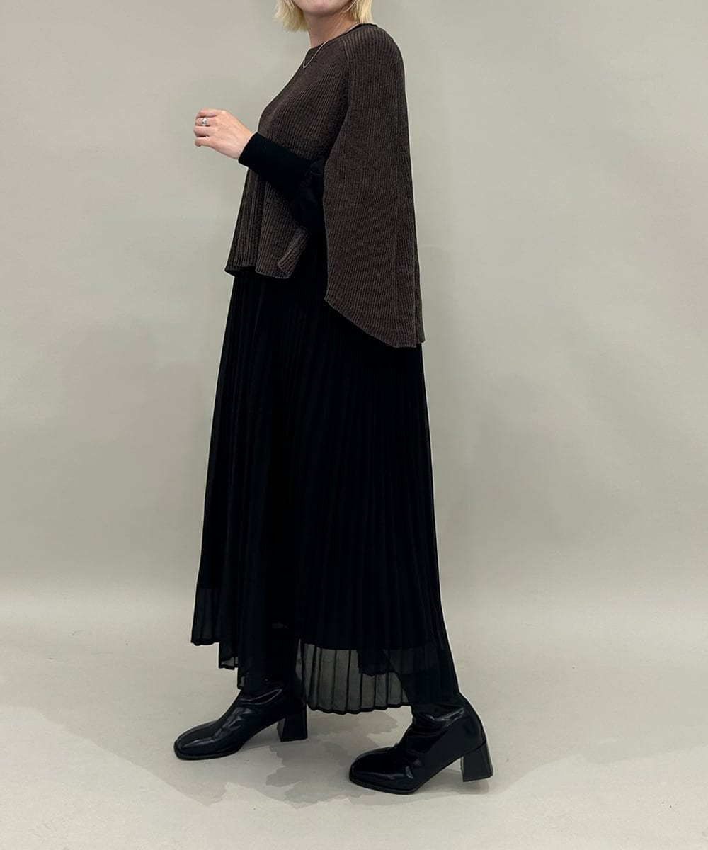 ZMFAE41098 al'aise modulation(アレーズモジュレーション) 【洗える】リブニットポンチョ ブラウン