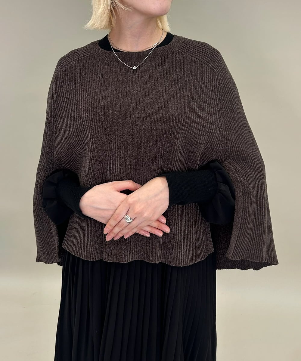 ZMFAE41098 al'aise modulation(アレーズモジュレーション) 【洗える】リブニットポンチョ ブラウン