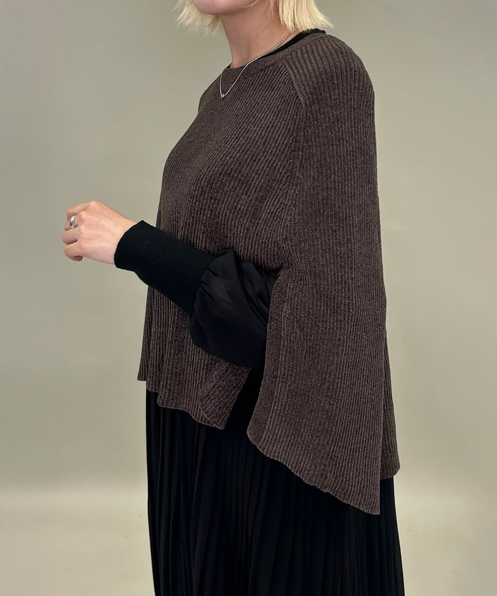 ZMFAE41098 al'aise modulation(アレーズモジュレーション) 【洗える】リブニットポンチョ ブラウン