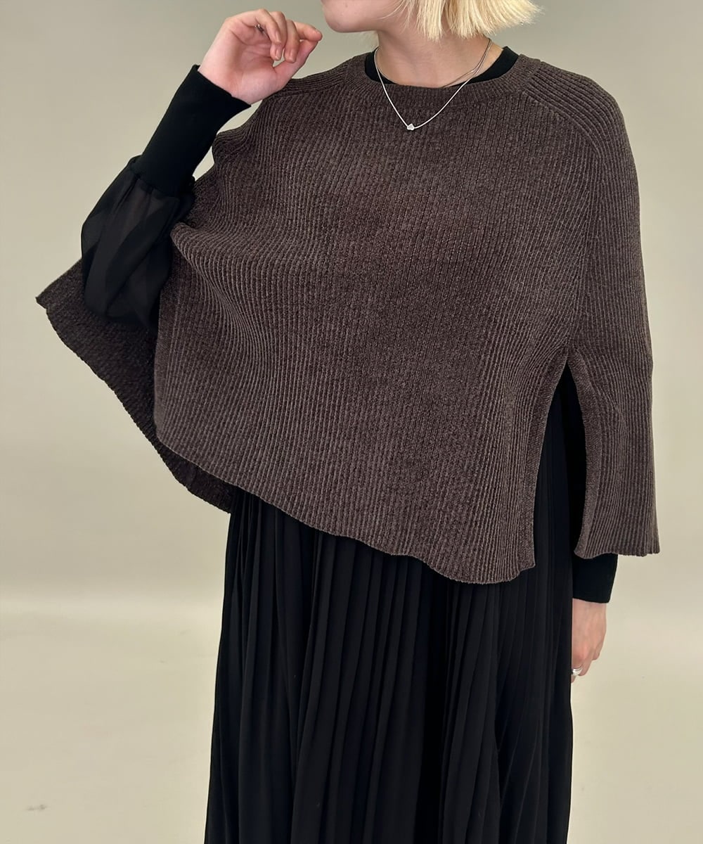 ZMFAE41098 al'aise modulation(アレーズモジュレーション) 【洗える】リブニットポンチョ ブラウン