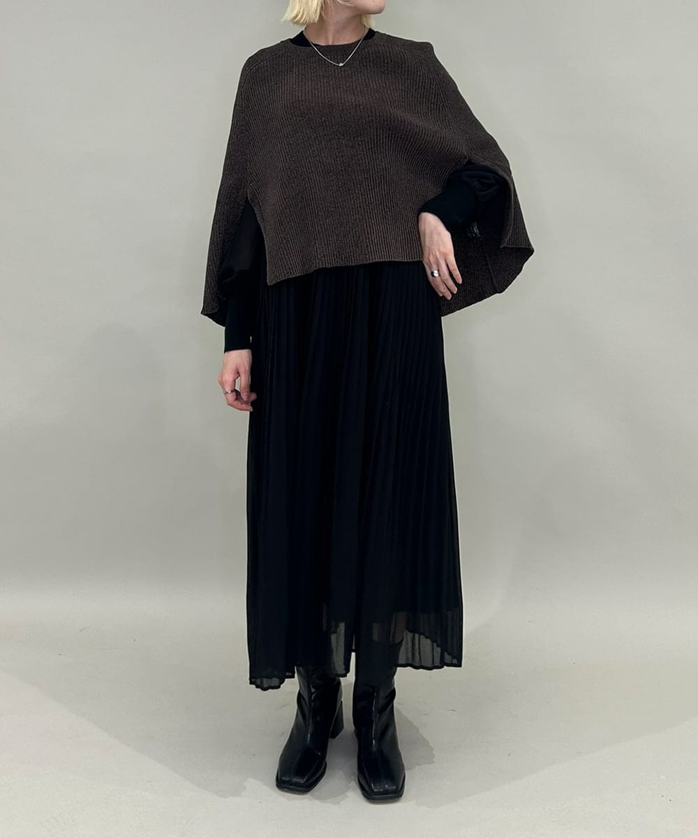 ZMFAE41098 al'aise modulation(アレーズモジュレーション) 【洗える】リブニットポンチョ ブラウン