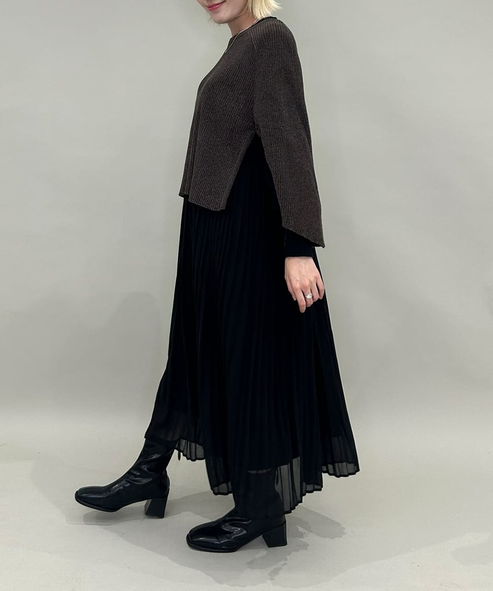 ZMFAE41098 al'aise modulation(アレーズモジュレーション) 【洗える】リブニットポンチョ ブラウン