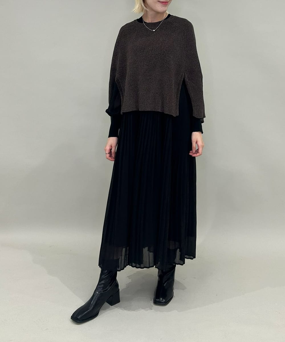 ZMFAE41098 al'aise modulation(アレーズモジュレーション) 【洗える】リブニットポンチョ ブラウン