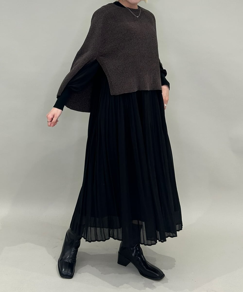 ZMFAE41098 al'aise modulation(アレーズモジュレーション) 【洗える】リブニットポンチョ ブラウン