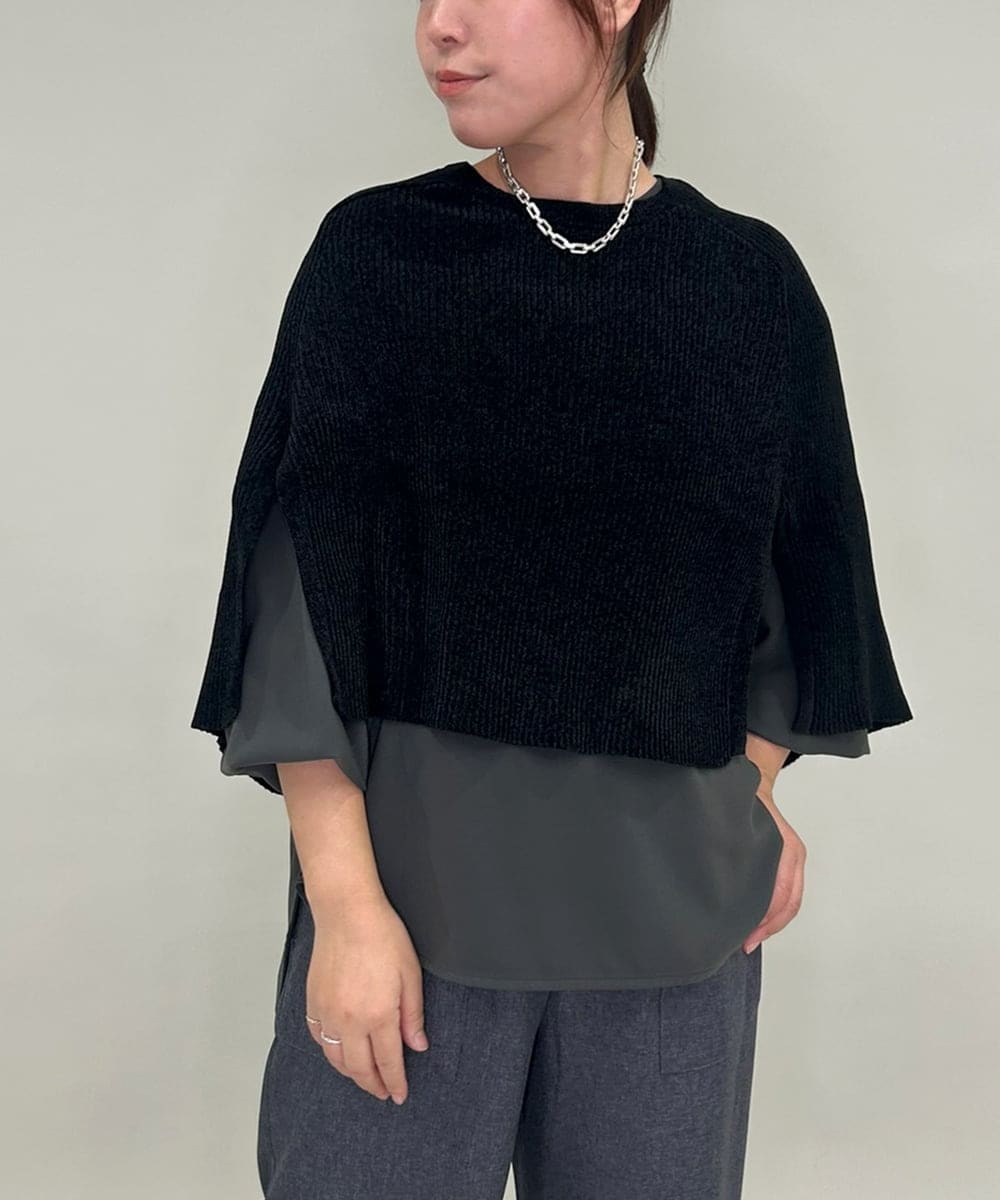 ZMFAE41098 al'aise modulation(アレーズモジュレーション) 【洗える】リブニットポンチョ ブラック