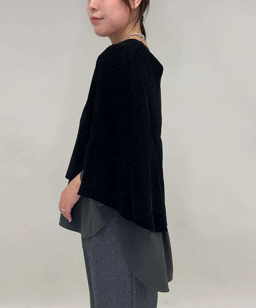 ZMFAE41098 al'aise modulation(アレーズモジュレーション) 【洗える】リブニットポンチョ ブラック