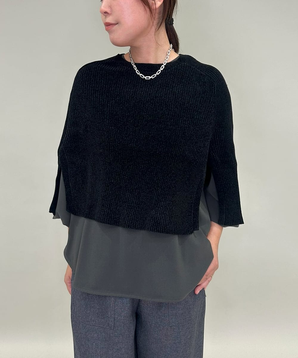 ZMFAE41098 al'aise modulation(アレーズモジュレーション) 【洗える】リブニットポンチョ ブラック