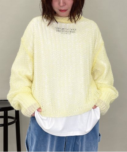 ZMFAE43110 al'aise modulation モヘヤ混ルーズメッシュニットプルオーバー