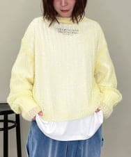 ZMFAE43110 al'aise modulation(アレーズモジュレーション) モヘヤ混ルーズメッシュニットプルオーバー ライトイエロー