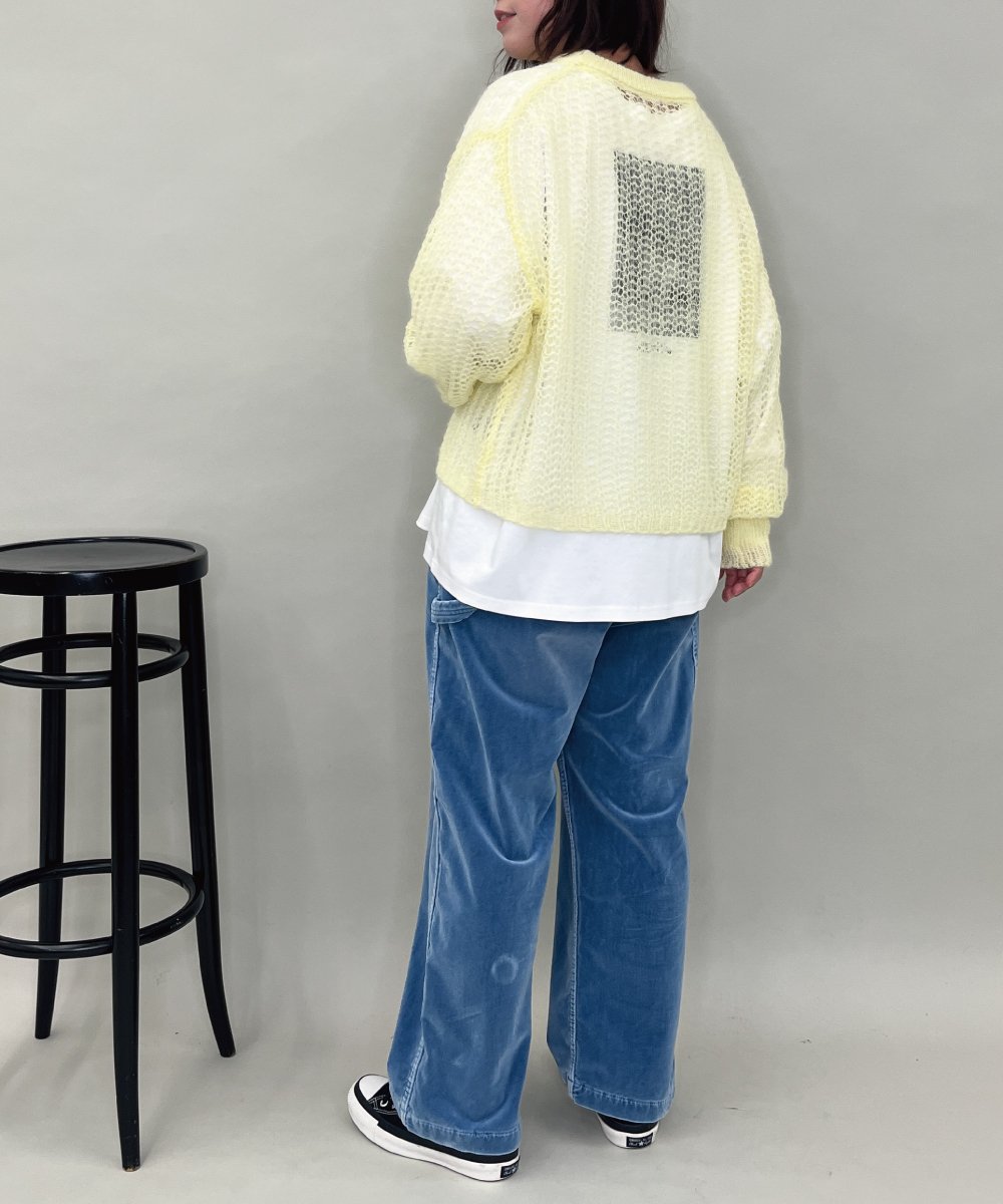 ZMFAE43110 al'aise modulation(アレーズモジュレーション) モヘヤ混ルーズメッシュニットプルオーバー ライトイエロー