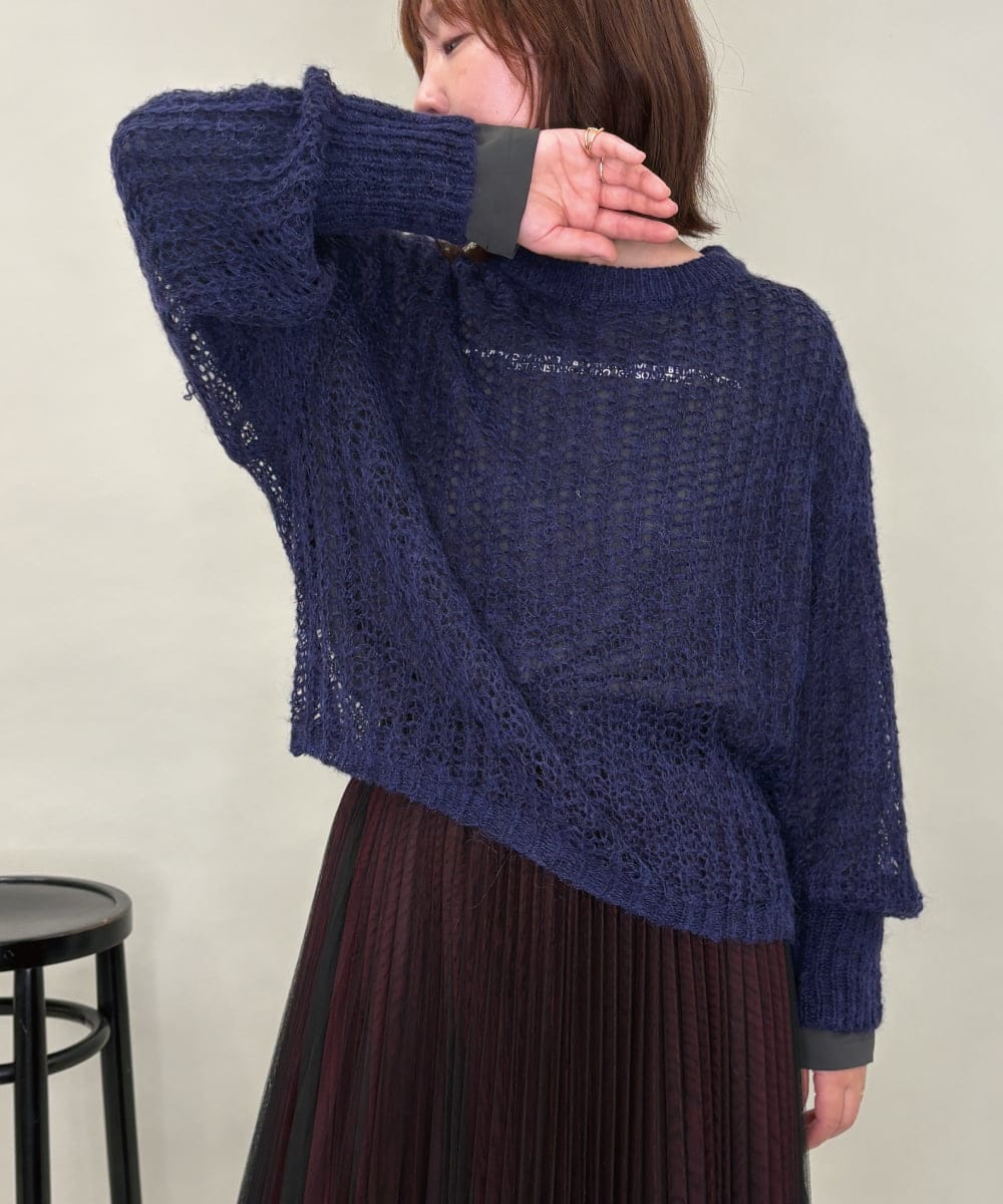 ZMFAE43110 al'aise modulation(アレーズモジュレーション) モヘヤ混ルーズメッシュニットプルオーバー ネイビー