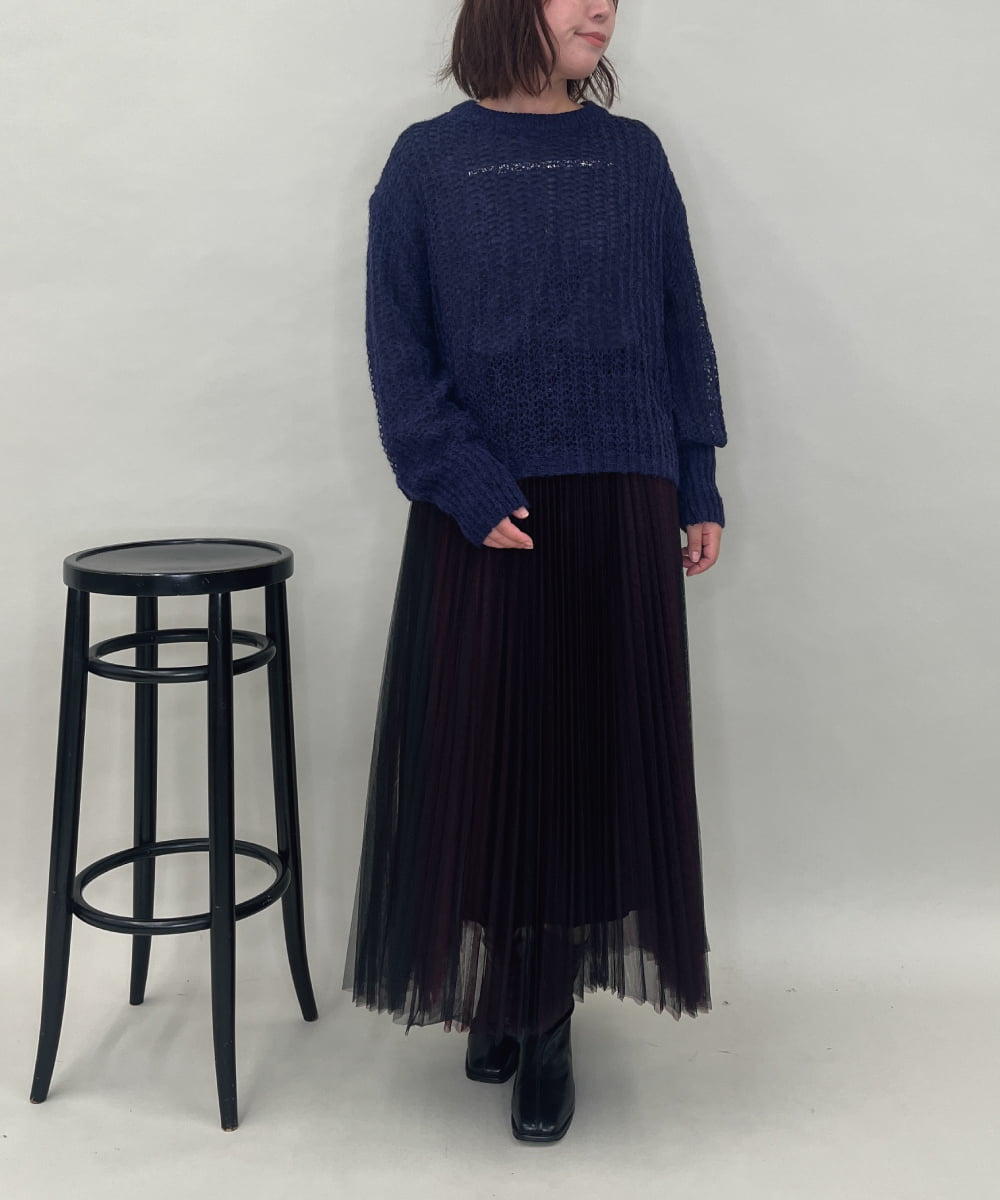 ZMFAE43110 al'aise modulation(アレーズモジュレーション) モヘヤ混ルーズメッシュニットプルオーバー ネイビー