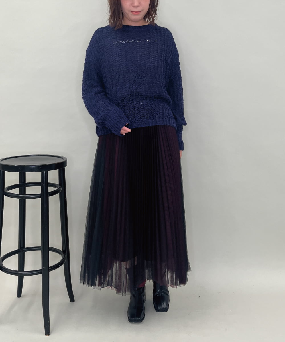 ZMFAE43110 al'aise modulation(アレーズモジュレーション) モヘヤ混ルーズメッシュニットプルオーバー ネイビー