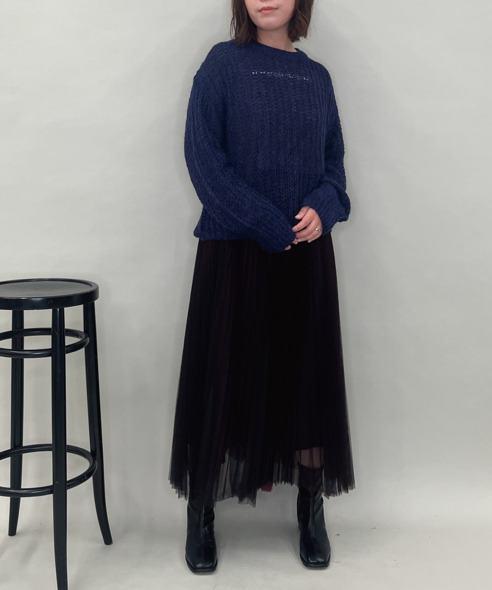 ZMFAE43110 al'aise modulation(アレーズモジュレーション) モヘヤ混ルーズメッシュニットプルオーバー ネイビー