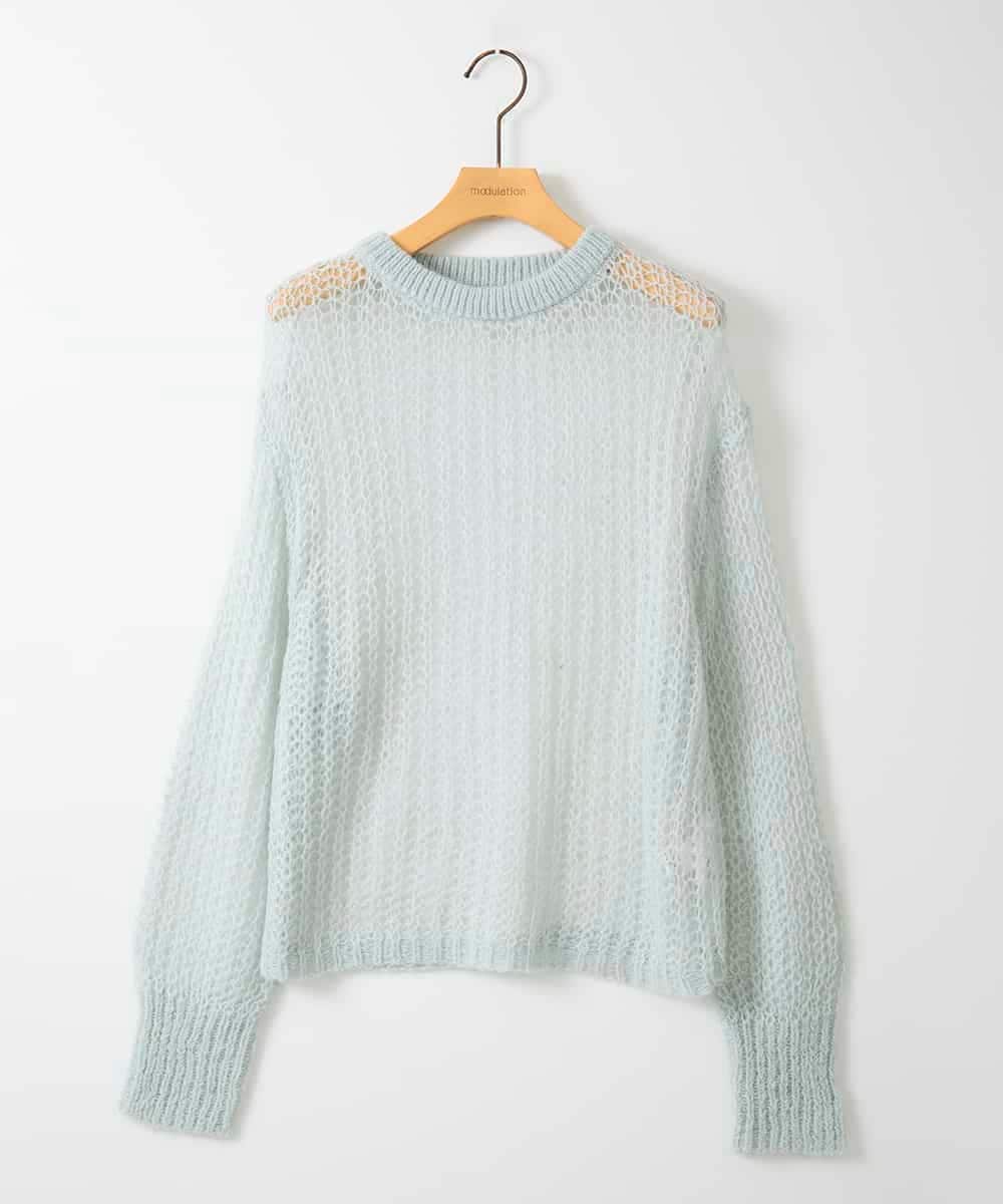 ZMFAE43110 al'aise modulation(アレーズモジュレーション) モヘヤ混ルーズメッシュニットプルオーバー ライトブルー