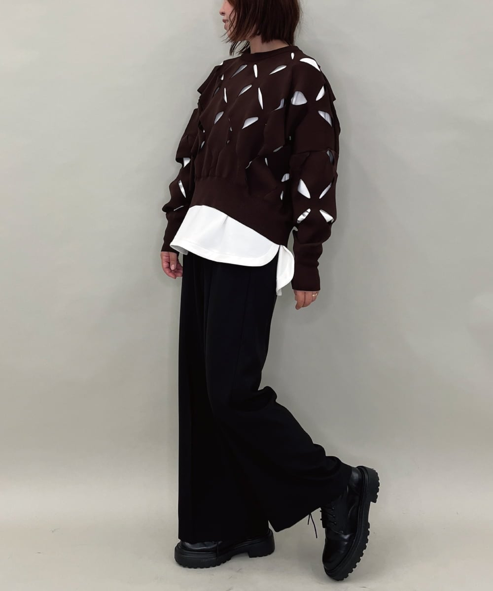 ZMFAE44150 al'aise modulation(アレーズモジュレーション) 【洗える】ホールデザインニットプルオーバー ブラウン