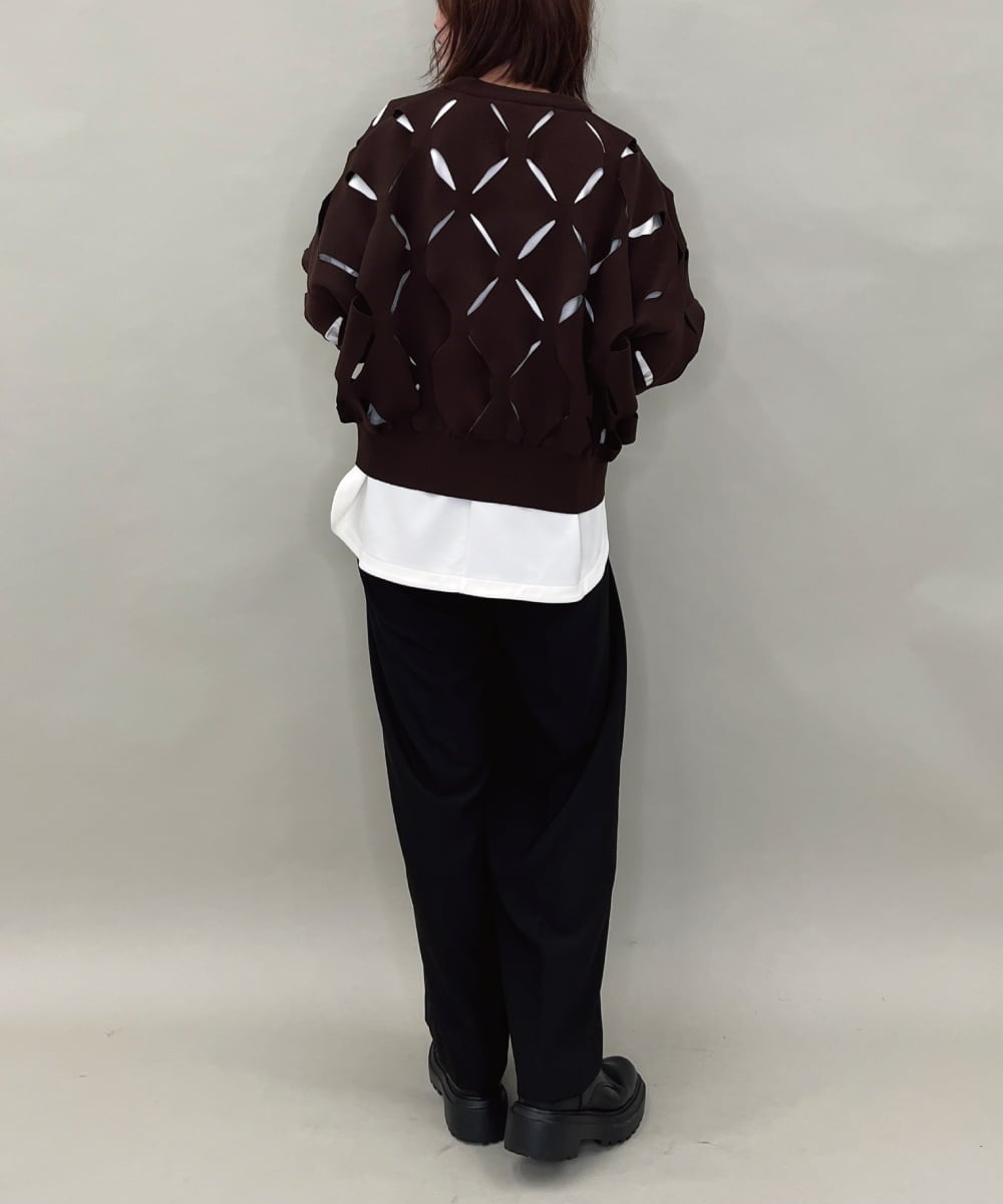 ZMFAE44150 al'aise modulation(アレーズモジュレーション) 【洗える】ホールデザインニットプルオーバー ブラウン