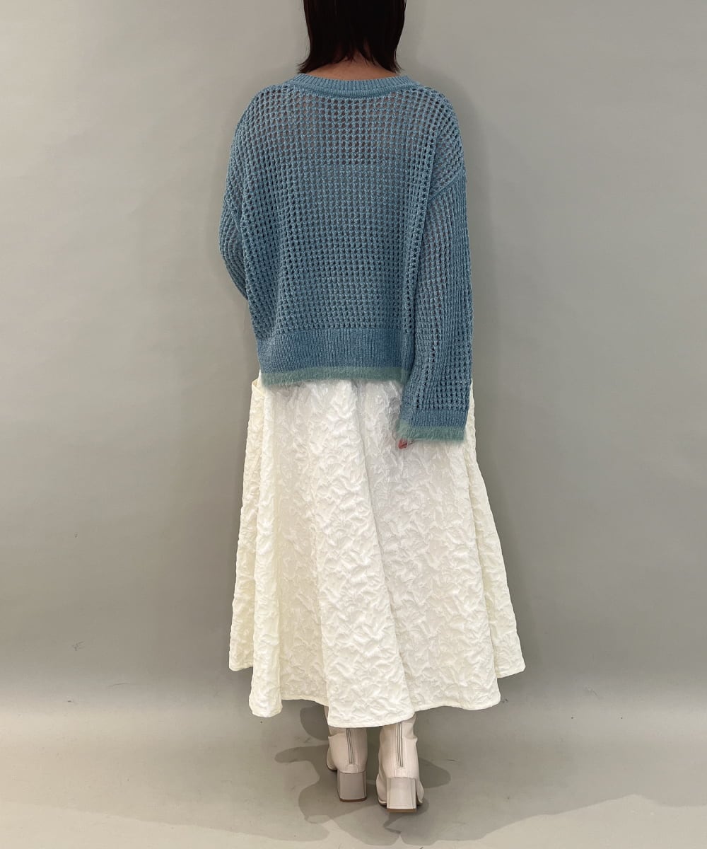 ZMFAE45130 al'aise modulation(アレーズモジュレーション) 【洗える】ファーアクセントメッシュニットプルオーバー ライトブルー