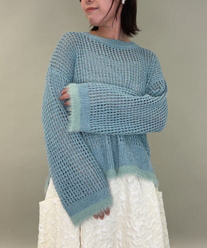 ZMFAE45130 al'aise modulation 【洗える】ファーアクセントメッシュニットプルオーバー