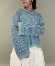 ZMFAE45130 al'aise modulation(アレーズモジュレーション) 【洗える】ファーアクセントメッシュニットプルオーバー ライトブルー