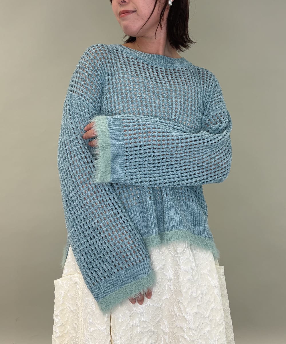 ZMFAE45130 al'aise modulation 【洗える】ファーアクセントメッシュニットプルオーバー