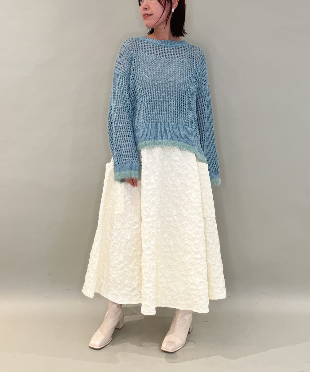 ZMFAE45130 al'aise modulation(アレーズモジュレーション) 【洗える】ファーアクセントメッシュニットプルオーバー ライトブルー