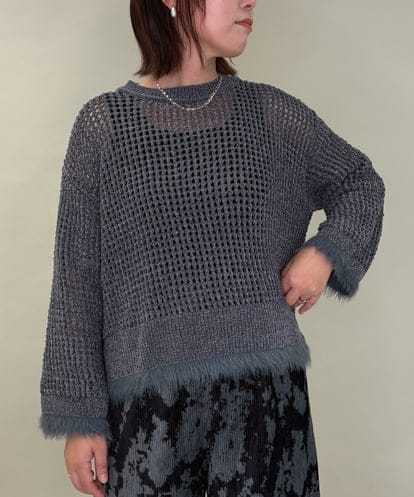 ZMFAE45130 al'aise modulation 【洗える】ファーアクセントメッシュニットプルオーバー