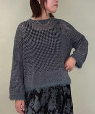 ZMFAE45130 al'aise modulation(アレーズモジュレーション) 【洗える】ファーアクセントメッシュニットプルオーバー ダークグレー