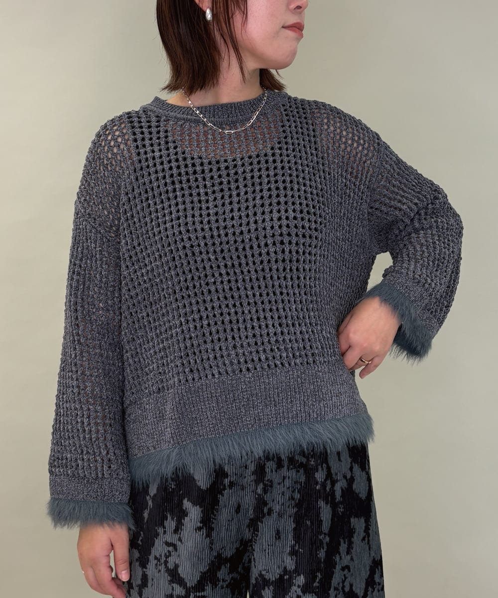 ZMFAE45130 al'aise modulation 【洗える】ファーアクセントメッシュニットプルオーバー