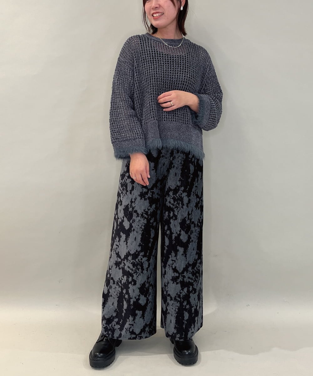 ZMFAE45130 al'aise modulation(アレーズモジュレーション) 【洗える】ファーアクセントメッシュニットプルオーバー ダークグレー