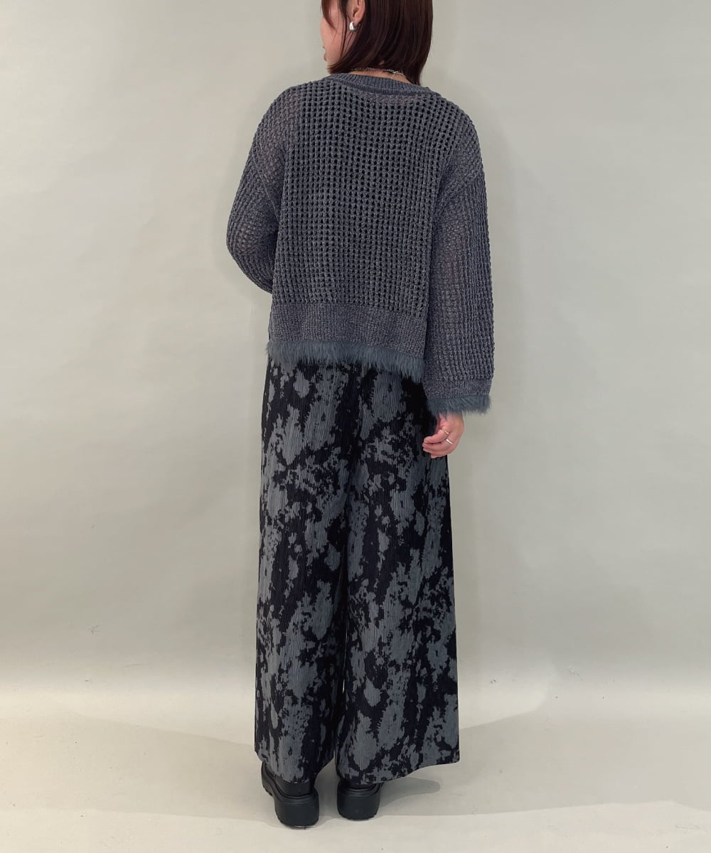 ZMFAE45130 al'aise modulation(アレーズモジュレーション) 【洗える】ファーアクセントメッシュニットプルオーバー ダークグレー